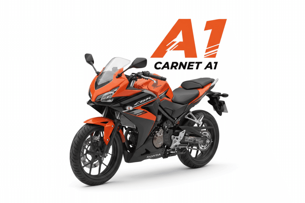 Motocicleta naranja tipo sport apta para el carnet A1, usada como ejemplo en aePlusTest para ilustrar qué motos se pueden conducir con este permiso.